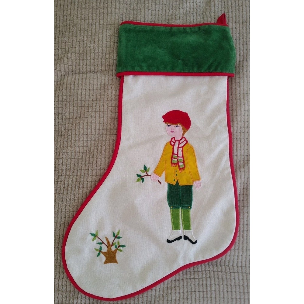 House Of‎ Hatten Vintage Christmas Stocking Boy With Holly